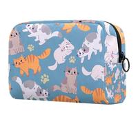 Happy Cute Cats - Bolsa de cosméticos para mujer, neceser de viaje, bolsa organizadora de maquillaje grande con cremallera, multicolor, 18.5x7.5x13cm/7.3x3x5.1in, Neceser