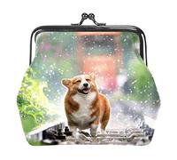 Happy Cute Corgi Dog Walking on The Railyway Water Coin Purse Kiss Lock Change Purse Vintage Trinkets Pouch