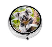 Happy Cute Koala - Pastillero redondo portátil, cabe en el bolsillo de tu bolso, pastillero ligero de 3 compartimentos,
