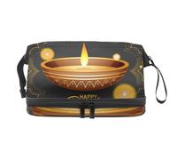Happy Diwali Festival Mandala Pan Bolsa de cosméticos de doble capa para mujeres y niñas, neceser de viaje para maquillaje, práctica bolsa organizadora con compartimento para cepillos, multicolor,