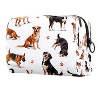 Happy Dogs and Pawprints - Bolsa de cosméticos para mujer, neceser de viaje, bolsa organizadora de maquillaje grande con cremallera, multicolor, 18.5x7.5x13cm/7.3x3x5.1in, Neceser