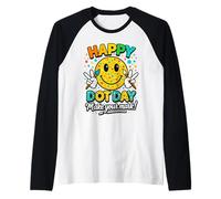 Happy Dot Day Smile Face Colorful Polka Dot Girls Teen Kids Camiseta Manga Raglan