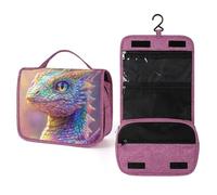 Happy Dragon - Neceser de viaje iridiscente de color arcoíris pastel para mujer, organizador de maquillaje colgante con gancho para champú