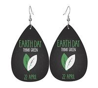 Happy Earth Day 2023 Pendientes de piel sintética Pendientes colgantes de lágrima para mujeres niñas