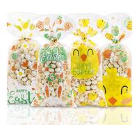 Happy Easter Bolsas de trato de celofán con ties retorcidos, 50 unidades, bonitos huevos de conejito, diseño de chicos, regalo de buena bolsa de regalo para fiestas orientales, bolsas de