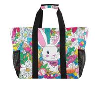 Happy Easter Bunny - Bolsa grande de lona para mujer, plegable, con compartimentos, diseño de conejito de Pascua, Happy Easter Bunny Zanahorias Lily Daisy Egg, 1 size, Moda
