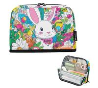 Happy Easter Bunny - Caja de lápices de flores y zanahorias de gran capacidad, gran capacidad, almacenamiento de papelería para niños, suministros escolares, cartuchera para lapices nina grandes