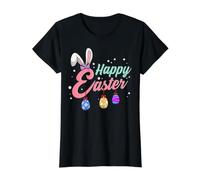 Happy Easter Bunny Camisa con Huevos de Pascua para niños y niñas Camiseta gráfica económica, Mujer, Negro, M