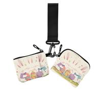 Happy Easter Cartoon Cute White Rabbit - Carteras dobles para mujer, tarjetas de visita, organizador de dinero con bolsillo con cremallera para mujer, 2 piezas, Feliz Pascua dibujos animados lindo