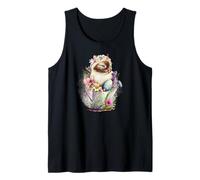 Happy Easter Cat Easter Tea Cup Coffee Cat Siamese Floral Camiseta sin Mangas