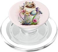 Happy Easter Cat Easter Tea Cup Coffee Cat Siamese Floral PopSockets PopGrip para MagSafe