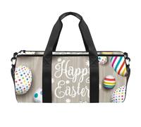 Happy Easter Colorful Eggs on Old Wood Sports Gym Bag Fitness Workout Duffel Bag Travel Bag Tote Bag Equipment Bag for Women Men, multicolor, 17.7x9x9 inches
