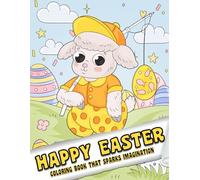 Happy Easter: Coloring Book for Adults and Kids, Simple and Big Designs for Stress Relief and Relaxation with Playful Ducks, Rabbits, and Lamb