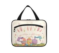 Happy Easter Cute Bunny - Bolsa de maquillaje colgante blanca con compartimentos con gancho, bolsas de cosméticos de moda para mujer, bolsas de maquillaje para mujer, L, Happy Easter Cute Bunny White