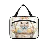 Happy Easter Cute Bunny - Bolsa de maquillaje colgante blanca para mujer con gancho, organizador de cosméticos de moda para artículos esenciales para mujer, kit de viaje para mujer, L, Happy Easter
