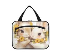Happy Easter Cute Bunny - Bolsa de viaje con gancho para colgar, diseño de moda acolchada, bolsa de maquillaje para viajes, vacaciones, envase para perfume de L, Happy Easter Cute Bunny White, L