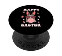 Happy Easter Cute Bunny Face with Bubble Gum Glasses PopSockets PopGrip Adhesivo