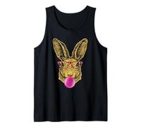 Happy Easter Cute Bunny Face with Bubble Gum Leopard Glasses Camiseta sin Mangas