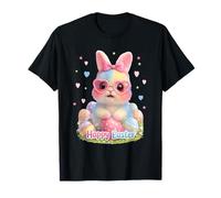 Happy Easter Cute Bunny Glasses Pastel Rainbow Bunny Eggs Camiseta
