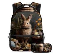 Happy Easter Day Actualiza tus artículos esenciales escolares, mochila con estuche, perfecta para niños, niñas y adolescentes, Multicolor#06, B：29.4x20x40cm P：19x7.5x3.8cm, Mochilas Daypack