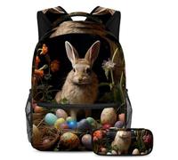 Happy Easter Day Actualiza tus artículos esenciales escolares, mochila con estuche, perfecta para niños, niñas y adolescentes, Multicolor#01, B：29.4x20x40cm P：19x7.5x3.8cm, Mochilas Daypack