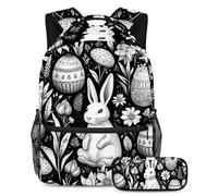 Happy Easter Day Adventure Awaits, mochila con estuche para lápices, juego de 2 piezas, perfecta para estudiantes, niños, niñas y adolescentes, Multicolor#01, B：29.4x20x40cm P：19x7.5x3.8cm, Mochilas