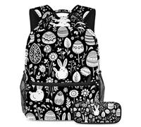 Happy Easter Day Adventure Awaits, mochila con estuche para lápices, juego de 2 piezas, perfecta para estudiantes, niños, niñas y adolescentes, Multicolor#03, B：29.4x20x40cm P：19x7.5x3.8cm, Mochilas