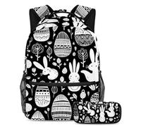 Happy Easter Day Adventure Awaits, mochila con estuche para lápices, juego de 2 piezas, perfecta para estudiantes, niños, niñas y adolescentes, Multicolor#06, B：29.4x20x40cm P：19x7.5x3.8cm, Mochilas