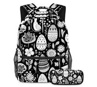Happy Easter Day Adventure Awaits, mochila con estuche para lápices, juego de 2 piezas, perfecta para estudiantes, niños, niñas y adolescentes, Multicolor#05, B：29.4x20x40cm P：19x7.5x3.8cm, Mochilas