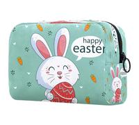 Happy-Easter-Day-Background-with-Cute-Bunny - Bolsa de cosméticos para mujer, neceser de viaje, bolsa organizadora de maquillaje grande con cremallera, multicolor, 18.5x7.5x13cm/7.3x3x5.1in, Neceser