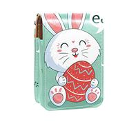 Happy-Easter-Day-Background-with-Cute-Bunny - Estuche portátil para pintalabios para viajes, mini caja de almacenamiento de lápiz labial con espejo para mujeres y mujeres, bolsa de cosméticos de cuero, Varios colores, 9.5x2x7 cm/3.7x0.8x2.7 in