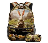 Happy Easter Day Mantén tus artículos esenciales en un solo lugar, mochila con estuche, el mejor juego de mochila escolar para estudiantes, Multicolor#04, B：29.4x20x40cm P：19x7.5x3.8cm, Mochilas