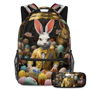 Happy Easter Day Mantén tus artículos esenciales en un solo lugar, mochila con estuche, el mejor juego de mochila escolar para estudiantes, Multicolor#03, B：29.4x20x40cm P：19x7.5x3.8cm, Mochilas