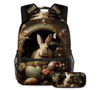 Happy Easter Day Mantén tus artículos esenciales en un solo lugar, mochila con estuche, el mejor juego de mochila escolar para estudiantes, Multicolor#01, B：29.4x20x40cm P：19x7.5x3.8cm, Mochilas
