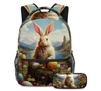 Happy Easter Day Mantén tus artículos esenciales en un solo lugar, mochila con estuche, el mejor juego de mochila escolar para estudiantes, Multicolor#06, B：29.4x20x40cm P：19x7.5x3.8cm, Mochilas