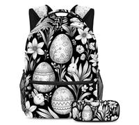 Happy Easter Day Smart Choice para estudiantes, juego de 2 bolsas escolares para niños con bolsa de viaje para libros, Multicolor#03, B：29.4x20x40cm P：19x7.5x3.8cm