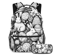 Happy Easter Day Stay Ahead of The Trends, juego de 2 mochilas escolares con mochila de gran capacidad y estuche para lápices, Multicolor#04, B:29.4x20x40cm P:19x7.5x3.8cm, Mochilas Daypack