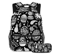 Happy Easter Day Stay Ahead of The Trends, juego de 2 mochilas escolares con mochila de gran capacidad y estuche para lápices, Multicolor#06, B:29.4x20x40cm P:19x7.5x3.8cm, Mochilas Daypack