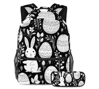Happy Easter Day Stay Ahead of The Trends, juego de 2 mochilas escolares con mochila de gran capacidad y estuche para lápices, Multicolor#07, B:29.4x20x40cm P:19x7.5x3.8cm, Mochilas Daypack