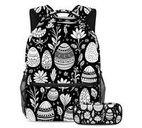 Happy Easter Day Stay Ahead of The Trends, juego de 2 mochilas escolares con mochila de gran capacidad y estuche para lápices, Multicolor#01, B:29.4x20x40cm P:19x7.5x3.8cm, Mochilas Daypack