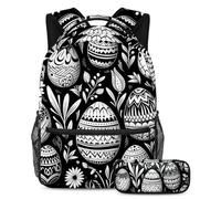 Happy Easter Day Stay Ahead of The Trends, juego de 2 mochilas escolares con mochila de gran capacidad y estuche para lápices, Multicolor#03, B:29.4x20x40cm P:19x7.5x3.8cm, Mochilas Daypack