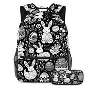 Happy Easter Day Stay Ahead of The Trends, juego de 2 mochilas escolares con mochila de gran capacidad y estuche para lápices, Multicolor#02, B:29.4x20x40cm P:19x7.5x3.8cm, Mochilas Daypack