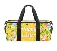 Happy Easter Eggs with Rabbit Flowers Pattern Sports Gym Bag Fitness Workout Duffel Bag Travel Bag Tote Bag Equipment Bag for Women Men, multicolor, 17.7x9x9 inches