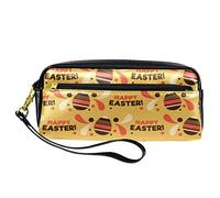 Happy Easter - Estuche para lápices de huevos coloridos de piel sintética con cremallera para niños y niñas, suministros escolares y de oficina