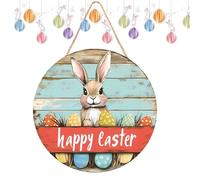 Happy Easter Front Door Sign, Decorative Wooden Easter Bunny Hanging Sign with Rope for Porch, Yard, Spring Decor, Easter Egg Welcome Garden Sign for Outdoor Spaces