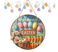 Happy Easter Front Door Sign, Decorative Wooden Easter Bunny Hanging Sign with Rope for Porch, Yard, Spring Decor, Easter Egg Welcome Garden Sign for Outdoor Spaces
