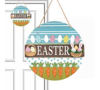 Happy Easter Front Door Sign, Decorative Wooden Easter Bunny Hanging Sign with Rope for Porch, Yard, Spring Decor, Easter Egg Welcome Garden Sign for Outdoor Spaces