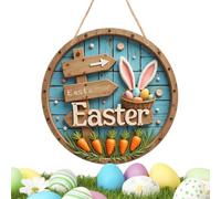 Happy Easter Front Door Sign, Decorative Wooden Easter Bunny Hanging Sign with Rope for Porch, Yard, Spring Decor, Easter Egg Welcome Garden Sign for Outdoor Spaces