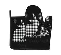 Happy Easter - Juego de guantes de horno y soportes para ollas, resistentes al calor, antideslizantes, para hornear, cocinar a prueba de calor