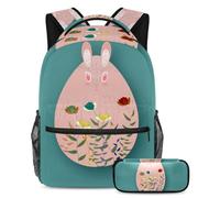 Happy Easter - Mochila con estuche, perfecta para niños, niñas y adolescentes, Multicolor#07, B：29.4x20x40cm P：19x7.5x3.8cm, Mochilas Daypack